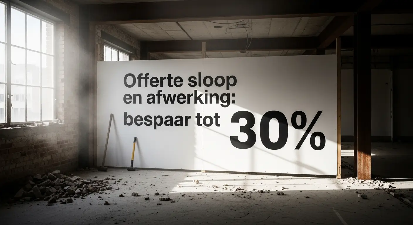Professionele sloopwerker controleert offerte voor sloop en afwerking, bespaar tot 30% op je project